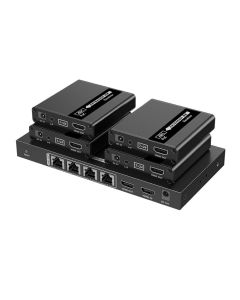 4 x HDMI with local loop out & IR remote over CAT5/6 up to 70m(CAT6), 4 x receivers (PoC, Rx powered by TX)