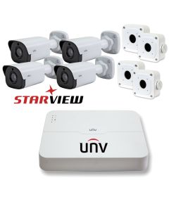 4 x Starlight 1080p UNV Bullet IP Cameras with connection boxes inc. with 8ch PoE, NVR Uniview (UNV) bundle